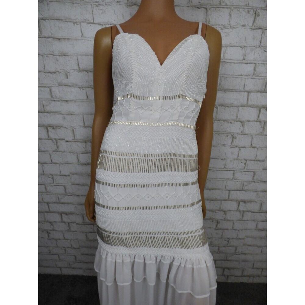 Tularosa White Beaded Chiffon Mermaid Maxi Dress 2 NEW - Picture 2 of 13